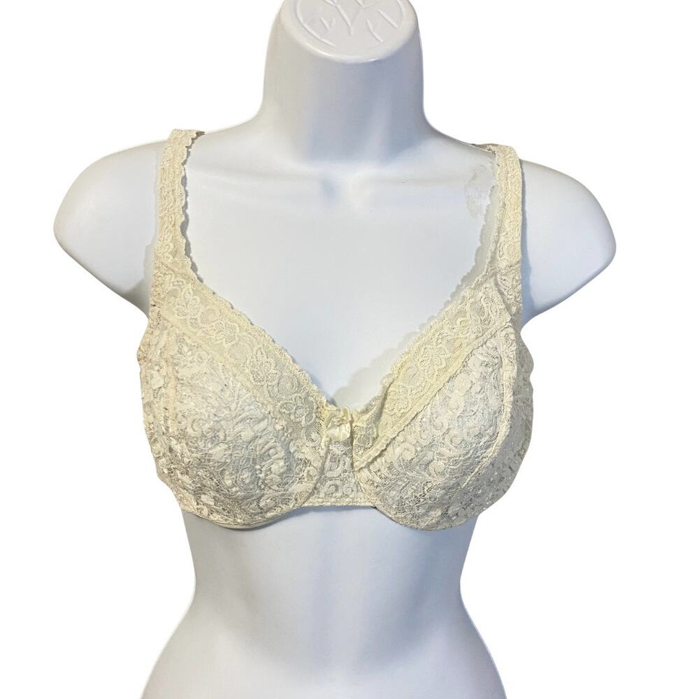 Warners Vintage 1990s Lace Charmers Warm White Underwire Bra Unlined Sz 34D